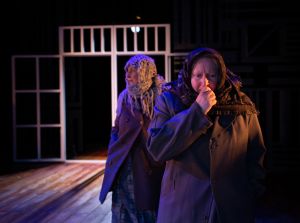 Konkarinäyttelijät Ritva Jalonen (oik.) ja Aliisa Pulkkinen tekevät herkulliset roolit. (Kuva: Heikki Järvinen)